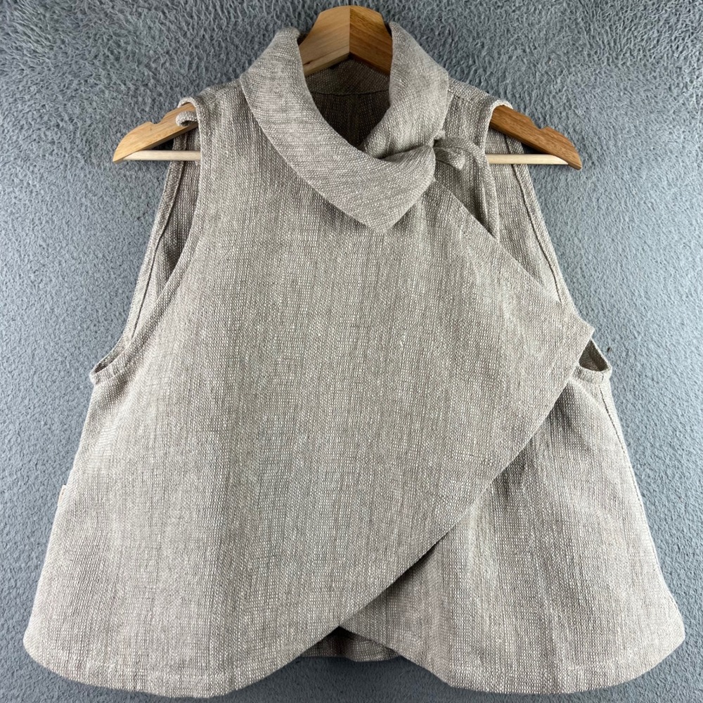 Usaato Hand Made Israel Beige Textured Wrap Sleeveless Funnel Neck Top